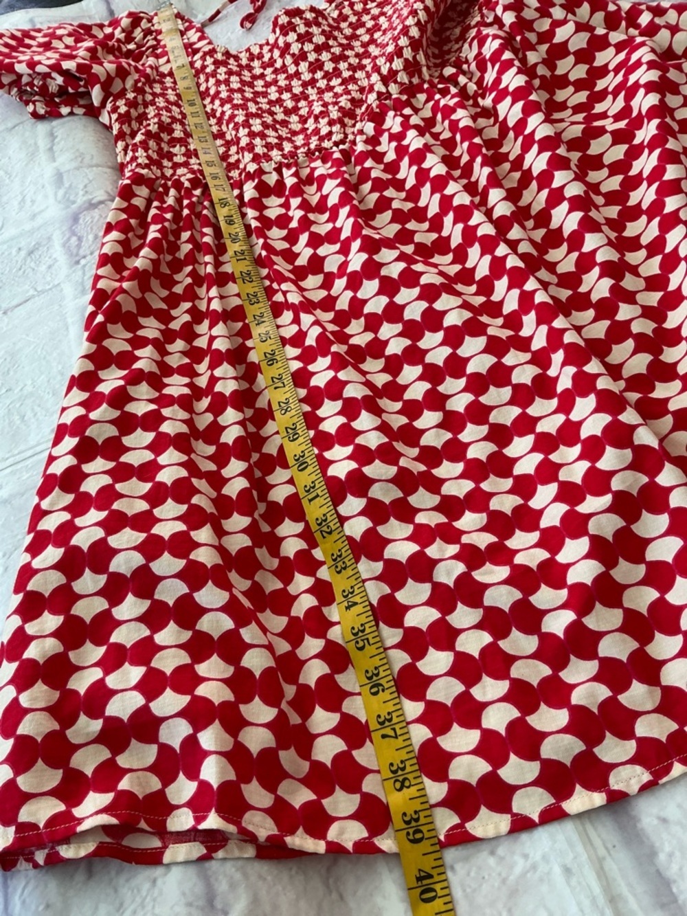 Ava & Viv Red Smocked Square-Neck Midi Summer Beach Red/White Dress 100%Cotton - Picture 10 of 13